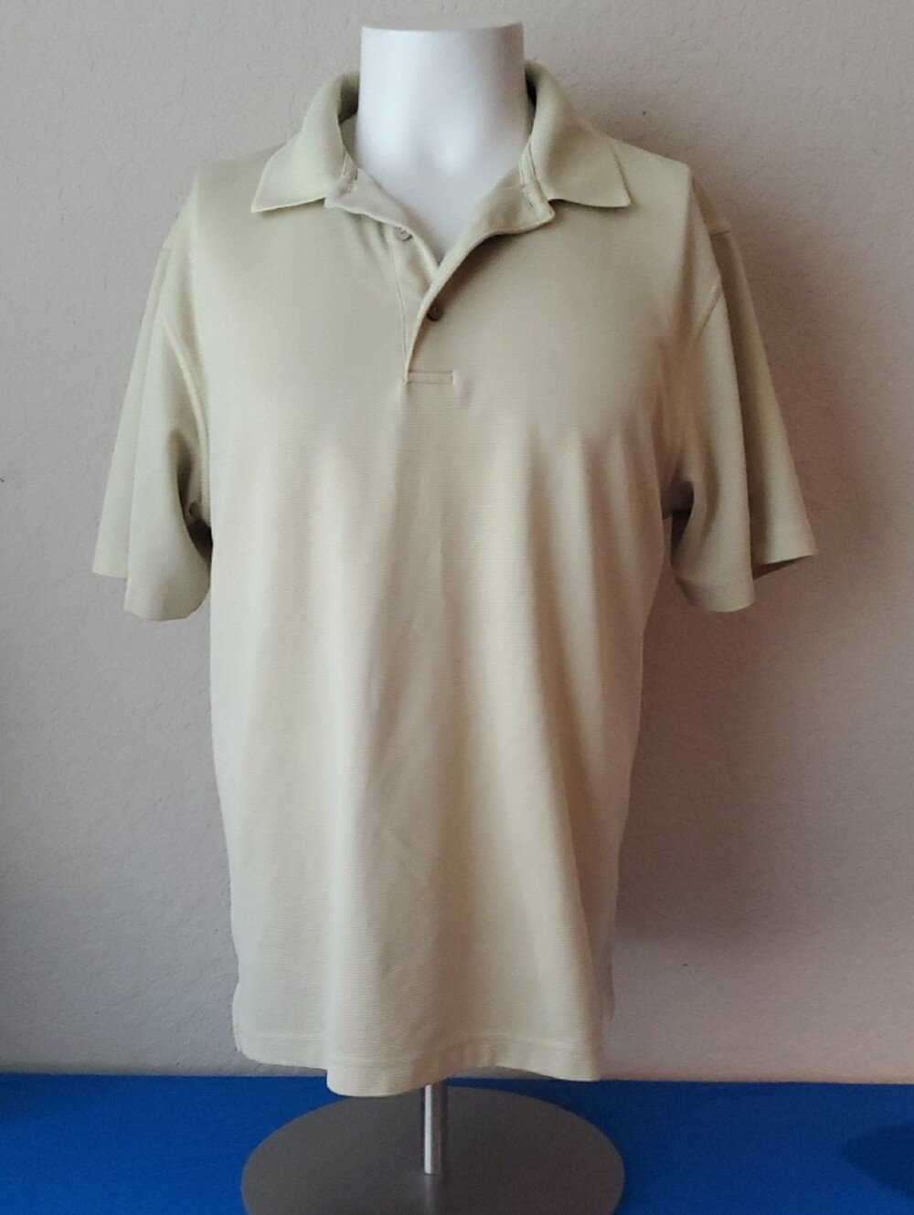 Cubavera Mens Large Short Sleeve Polo Shirt Tan Beige Texturized Ribbed Golf